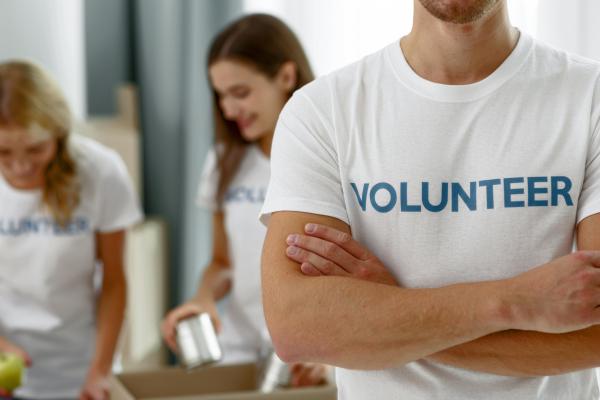 Person wearing volunteer t-shirt